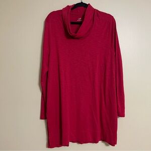 J. Jill 100% Pima Cotton Long Sleeve Cowl Neck Red Tunic Shirt Women's Size XLT